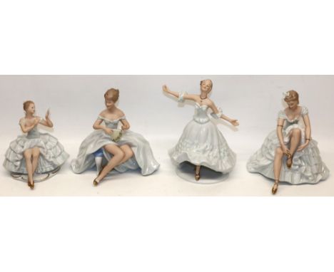 Four Wallendorf porcelain figures of female dancers in ballgowns, max. H21cmShipping £48.00 plus vat (UK Only)