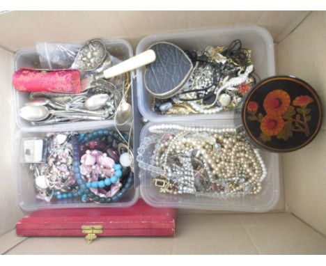 Collection of vintage and modern costume jewellery including beaded necklaces, rings brooches etc. and various silver plate c