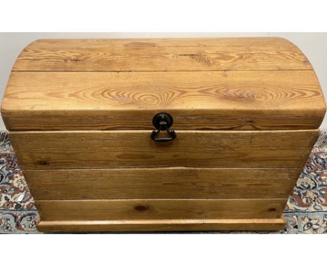 Small polished pitch pine dome top trunk, with painted metal handles, W62cm D39cm H43cmPOA https://www.bradleys.ltd/quotation