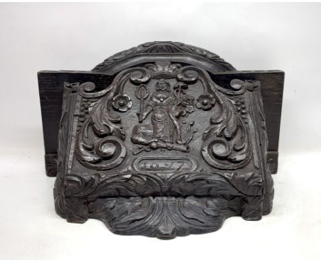 Carved oak bracket, depicting Victory in the form of the goddess Nike, bares date 1697, H20.5cmShipping £38.00 plus vat (UK O