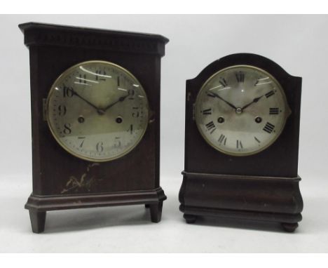 H.A.C. mahogany mantle clock, 5 3/4" silvered Arabic dial, H.A.C. two train movement striking on a gong, H31cm and another H.