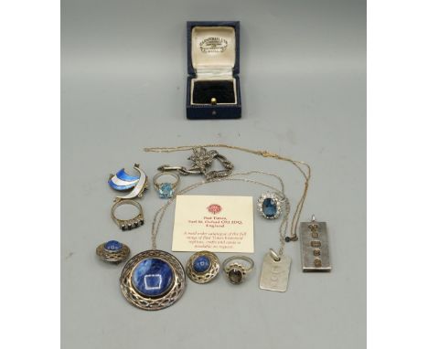 Celtic knot silver brooch with matching clip on earrings set with lapis lazuli, Norwegian silver guilloche enamel brooch in t