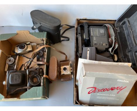 Collection of cameras incl. Olympus Trip 35, Zenit 12 XP, binoculars, etc.Shipping £68.00 plus vat (UK Only)