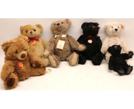 Six Steiff bears incl. a 1959 - 2009 bear in black mohair; 'Teddy Bear 1920' in white mohair; British Collectors '2004 Teddy 