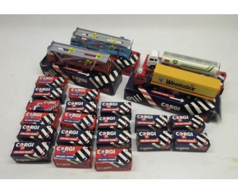 Four Corgi diecast articulated lorries and nineteen Corgi Junior diecast model carsShipping £38.00 plus vat (UK Only)