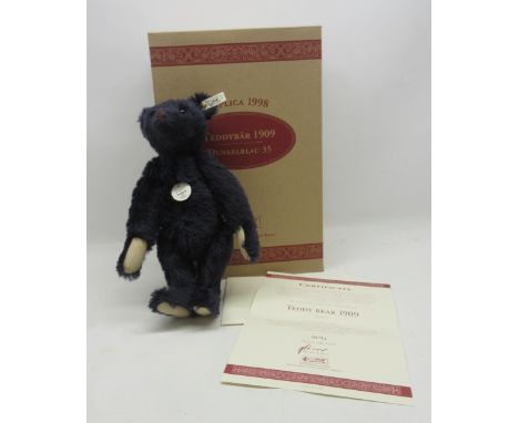 Steiff, replica 1998 'Teddy Bear 1909' No. 04711, dark blue mohair, limited edition of 7000, box and certificate, H30cmShippi