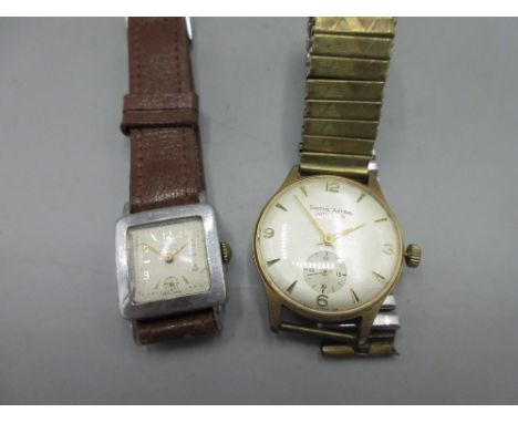 Smiths Astral National 15 gold plated wristwatch, signed silvered dial with primary Arabic indices and secondary baton indice