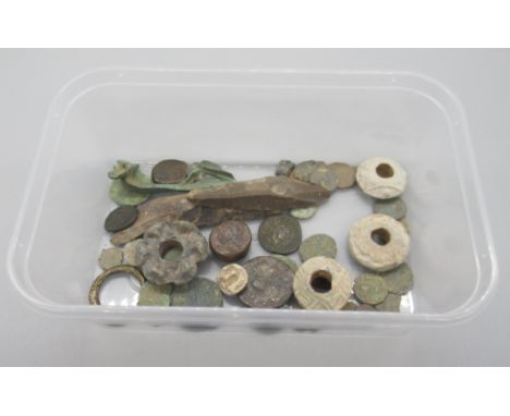 Mixed collection of ancient hammered coins to inc. Carinus AE Antoninianus emperor receiving globe with Victory from Jupiter 