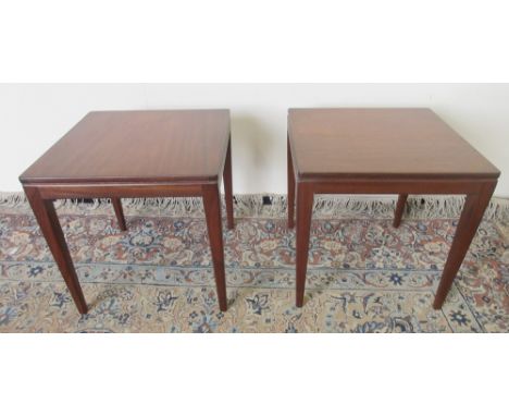 Pair of mid-century Scandinavian square lamp tables on square tapered supports, W38cm D38cm H39cmShipping POA https://www.bra