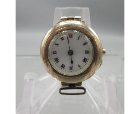SS & Co. ladies 9ct rose gold wristwatch, white enamel Roman dial with red 'XII', hinged case back mo. 279222, London Import 
