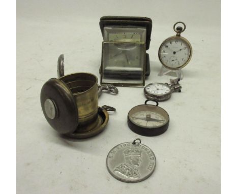 A.W.W. Co., Waltham 14K rolled gold keyless pocket watch, signed white enamel Arabic dial with subsidiary seconds, Illinois W