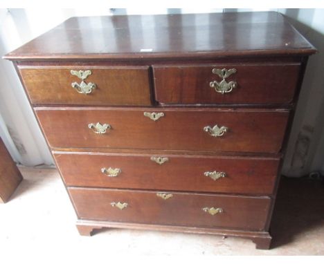 Geo.111 oak chest with panelled sides, two short and three long drawers with brass handles, on bracket feet, W106cm D57cm H10