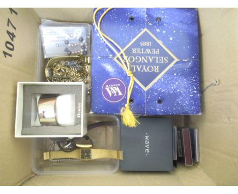 Hallmarked Sterling silver bangle by 'Wave', stamped 925, 1.176ozt, boxed, a collection of watches, costume jewellery, and a 