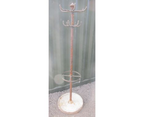Industrial style metal six branch hat and coat stand, with stick provision on circular base, W55cm D55cm H190cmShipping POA h