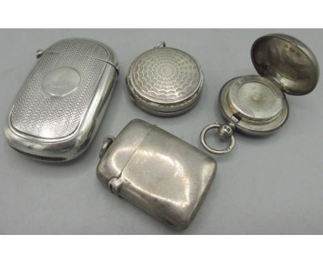 Victorian silver vesta case, engine turned pattern with circular vacant cartouche by William Neale, Chester 1895, George V si