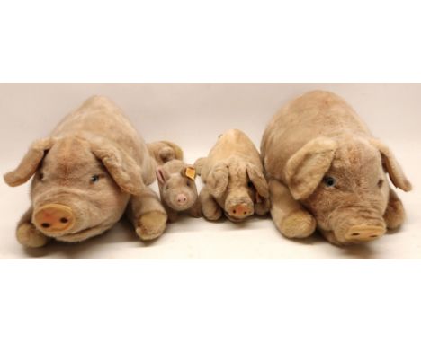 Four Steiff pigs, incl. 2 x 0360/45, 5415/28 and 1505/10, max L41cmShipping £48.00 plus vat (UK Only)