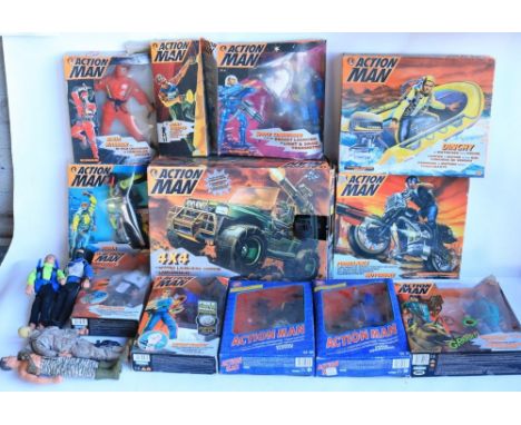 Collection of modern Action Man figures and sets to include 4x4 jeep, Turbolance motorbike, dinghy plus boxed and unboxed fig