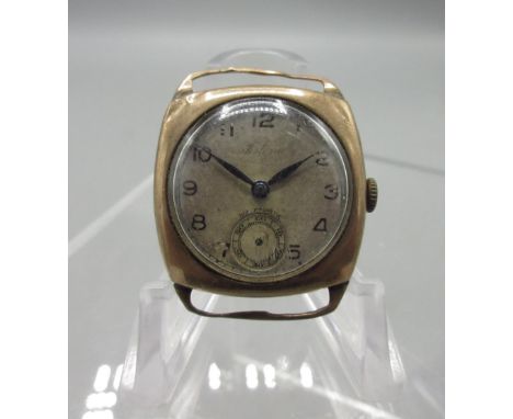 Rotary 9ct rose gold cushion wristwatch, silvered Arabic dial with subsidiary seconds, snap on case back no. 304734, London 1