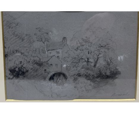 Peter de Wint (British) 1784-1849), Mill at Bonsall, black and white chalk on grey paper, leaf from a Derbyshire sketch book,