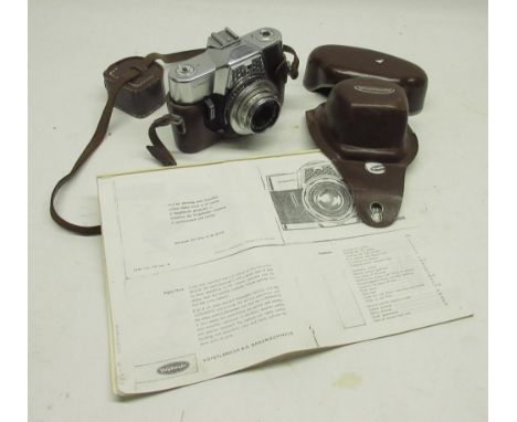 Voigtlander Ultramatic 35mm SLR camera fitted with Voigtlander Color-Skopar 1:2.8/50 lens, instructions and brown leather cas