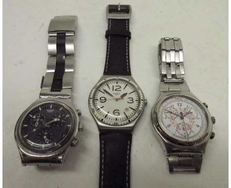 Swatch Irony stainless steel quartz chronograph wristwatch with date, signed two tone dial with three subsidiary dials and ch