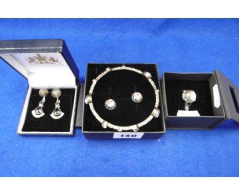 A BOXED SILVER RING, BANGLE ETC