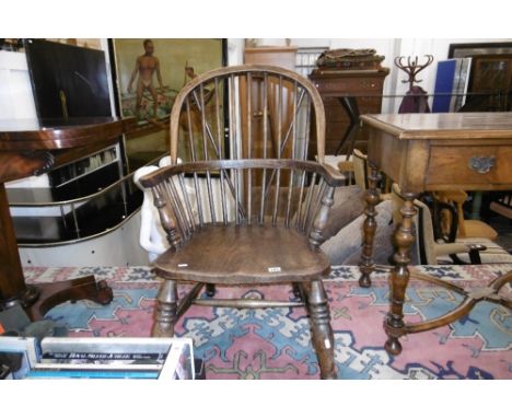 A VICTORIAN WINDSOR STICK BACK CHAIR WITH ELM SEAT A/F