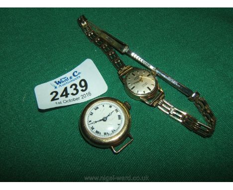 A Ladies 15ct Gold wristwatch, no strap, and a ladies Rotary Watch, possibly gold.