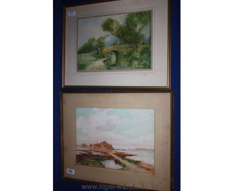 A framed and mounted Watercolour, signed lower right H. Callen (after H.B. Wimbush) of a seascape at low tide with a castle a