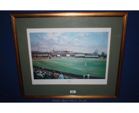 A limited edition (850) Print of the Oval Cricket Ground by Alan Fearnley, signed by cricketer F.R. Brown (Surrey/Northampton