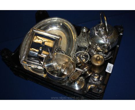 A quantity of plated items including cheese dish with lid, spirit kettle for one, two handled sucrier, entree dish, child's p