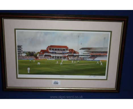 A signed Print of the old Headingley Cricket Ground, signed Terry Harrison. 22 3/4" x 14 1/2".