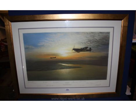 A limited edition Print 'Evening Patrol' by Coulson with eleven other pencil signatures in the margin, no. 12/850.