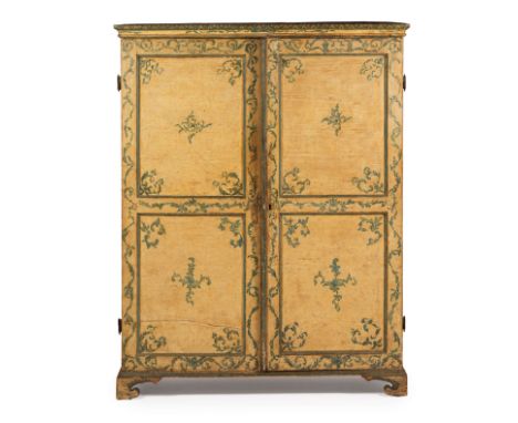 Armoire italienne laquée crème à décor bleu clair, fin XVIIIe-début XIXe siècle, probablement LigurieA north Italian cream-pa