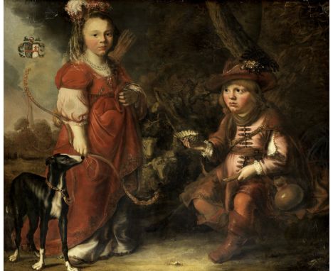 Douwe Juwes de Douwe (Leeuwarden 1608-circa 1661)Portrait d'un garçon et d'une fille comme Granida et Daililo, dans un paysag