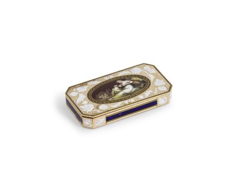 Boite en or émaillé de forme rectangulaire à pans coupés, travail probablement allemand debut XIXe siècleAn enamelled gold bo