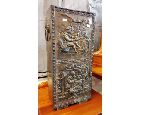 Repoussé brass stick stand with figural decoration.  (B.P. 21% + VAT)