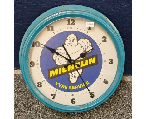 Michelin Tyre Service metal framed advertising clock with battery movement. 28cm diameter approx. (B.P. 21% + VAT)