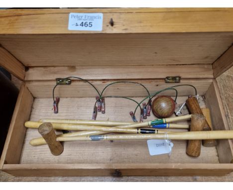 Vintage table top/carpet parlour croquet set in pine box.  (B.P. 21% + VAT)