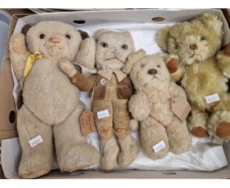Collection of vintage teddy bears/soft toys, to include: Chad Valley, Merrythought Cat, Dean's Teddy Bear x2. (4)  (B.P. 21% 