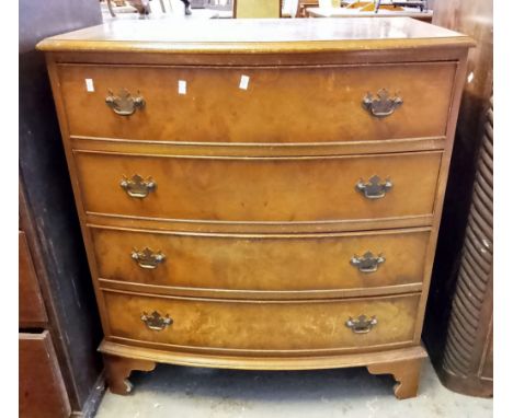20th century Georgian style walnut bow fronted chest of four graduated and cock beaded drawers. 74cm wide approx.  (B.P. 21% 