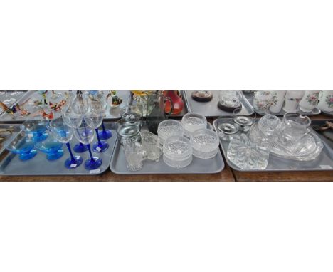 Three trays of assorted glassware to include: wine glasses, dessert bowls, Royal Krona Swedish full lead crystal plate etc. (