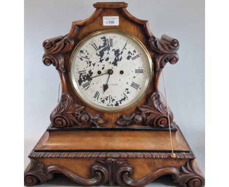Large 19th century rosewood cased bracket clock, having foliate moulded case, painted Roman face marked 'Maidstone' and havin