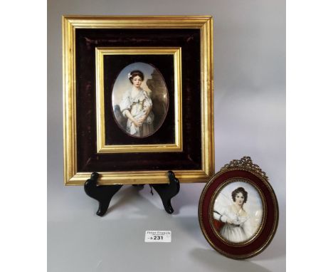 19th century painted porcelain plaque, depicting a young girl on a classical background, probably German. 11.5x9cm approx. La