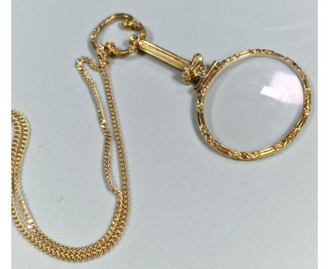 9ct gold herring bone chain. 11.6g approx. Together with a Georgian design gilt metal lorgnette. (B.P. 21% + VAT)