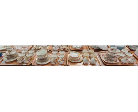 Two trays of late 19th century floral teaware, together with a nineteen piece Johnson Brothers Pareek Art Deco part tea servi