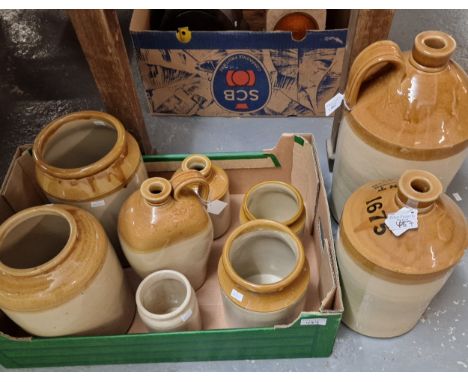 Collection of stoneware flagons and other items, to include: one marked F W Hunt Stapleton Road Bristol, utensil jars, Price 