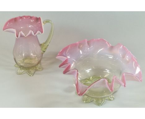 Two Victorian pink and yellow Vaseline items to include, sugar bowl and milk jug. (2) (B.P. 21% + VAT)