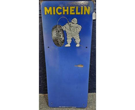 Michelin single sided enamel tyre pressure sign, marked EMAIL LECLERCO TP 22-270 GOSSELIES. Overall 83cm high approx. (B.P. 2