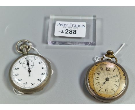 Vintage Bentima Shockproof open faced pocket watch, together with a Swiss open faced stopwatch. (2) (B.P. 21% + VAT)